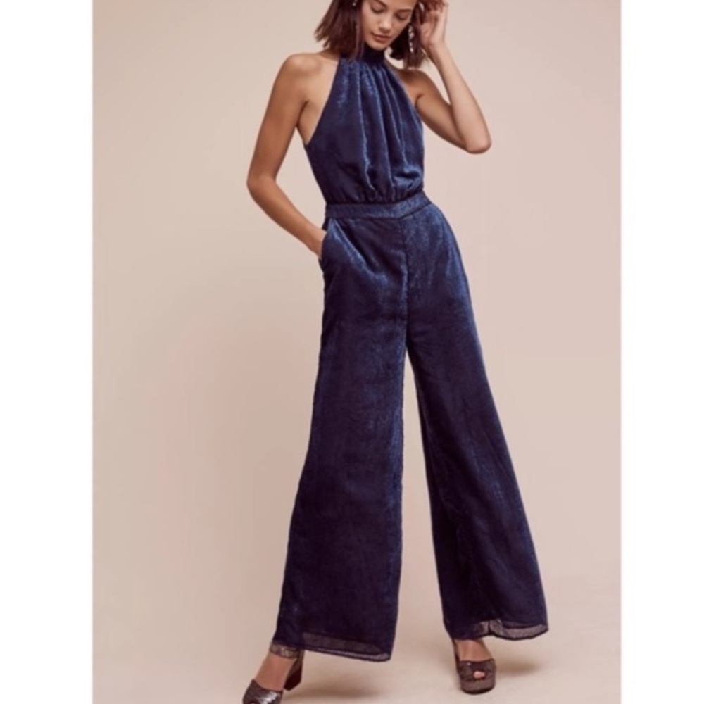 Halter-Neck Wide-Leg Jumpsuit - Navy
